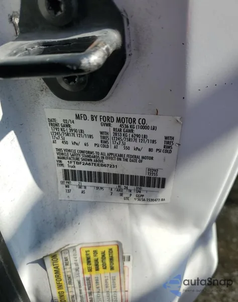 2014 Ford F250 Super Duty z USA, uszkodzony, nr VIN 1FTBF2A67EEB67231